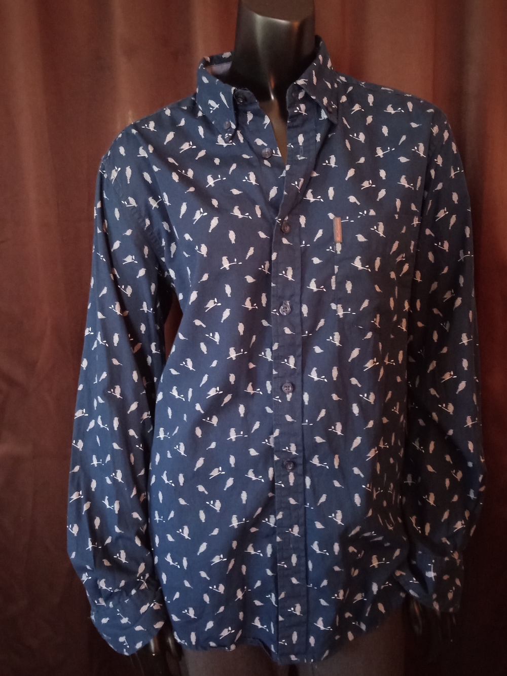 Ben Sherman Navy Button-Down Shirt with White Bird Print